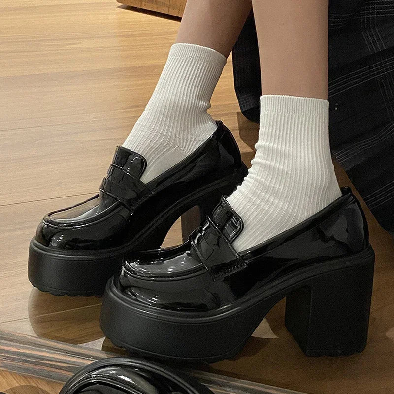 2026 New Retro Le Fu Shoes  Thick Soled High Heels Daily Luxury Women's Solid Color Temperament Mary Jane with Follow-up Shoes