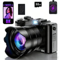 8K Digital Camera 88MP Autofocus WiFi Vlogging Dual Lens 16X Zoom Touch Screen 32GB Travel Video Photo