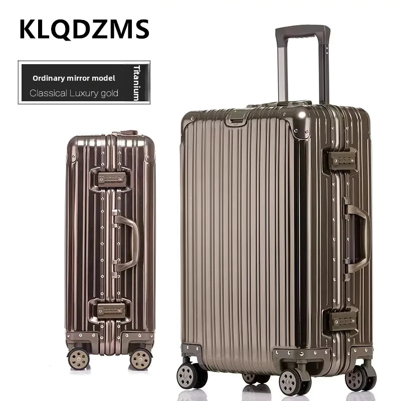 KLQDZMS German All Aluminum Magnesium Alloy Luggage 20 Inch Boarding Suitcase 28 Large Capacity Travel Business Leather Suitcase