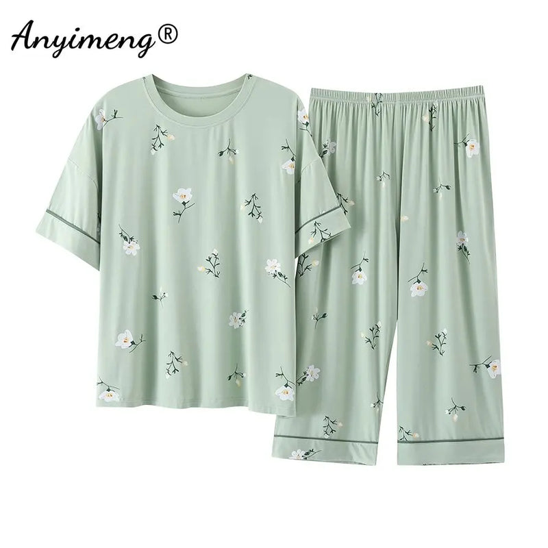 Plus Size Women's Capri Pants Pajamas Sets Polka Dot | SAMAG