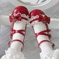 Women's Mary Janes Lolita Shoes Strawberry Bowknot Round Toe Heels Sweet Shoes Ankle Strap Pumps for Ladies