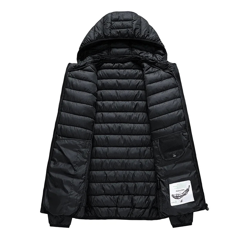 2026 New Men's Lightweight Padded Jacket Hooded Zip-up Parka Male Cotton Down Warm Demi-season Autumn Spring Warm Big Size Coat