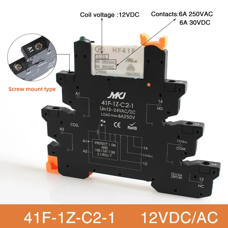 Din Rail Slim Relay Module 41F - 1Z - C4 - 1 Integrated PCB Mount Power With Holder 12V 24V ACDC 220V - Visuel 17 | SAMAG