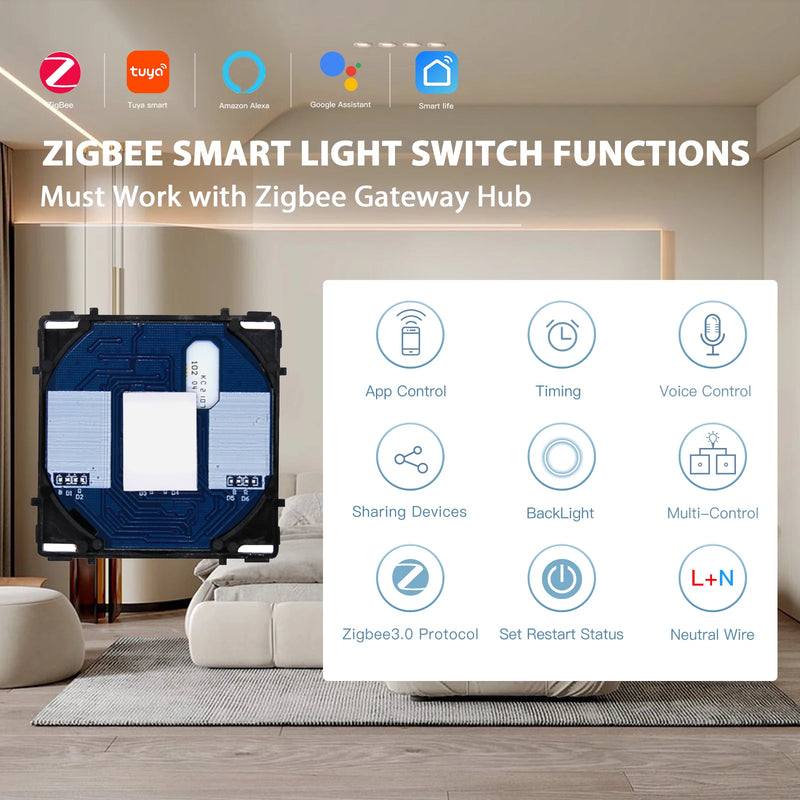 Bseed EU Standard Zigbee Light Switches Parts 1/2/3Gang Dimmer Curtain Module DIY Part Tuya Smart Life Control Neutral Required