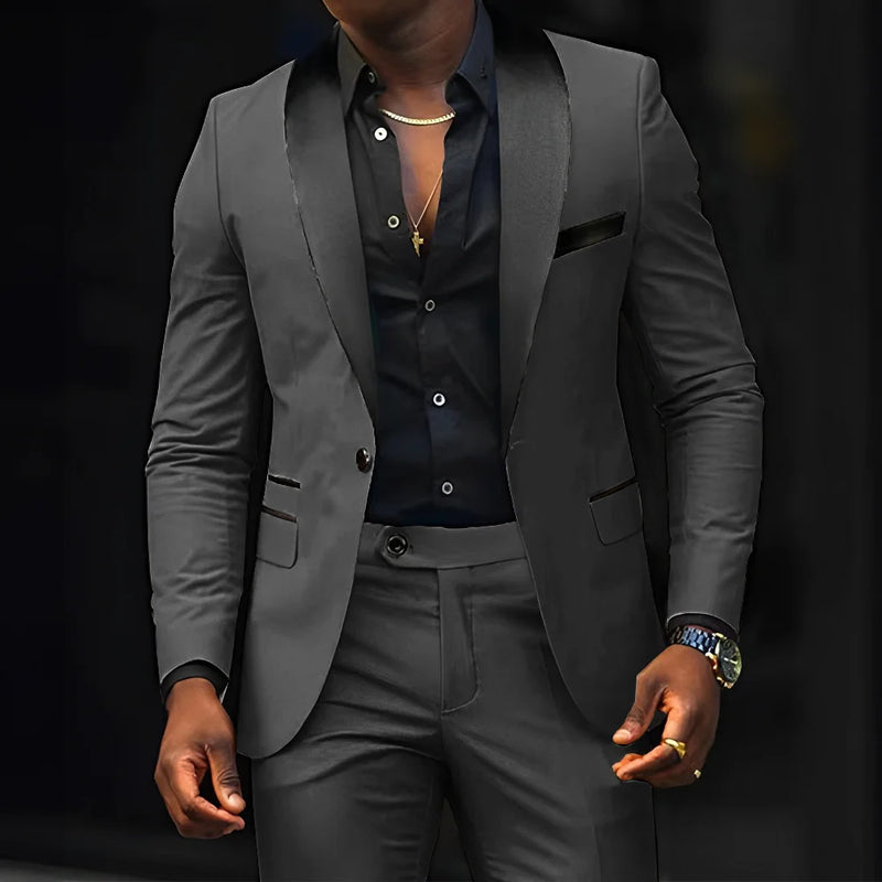 Men's slim-fit Suit 2-piece Wedding Groom Tuxedo Shawl | SAMAG