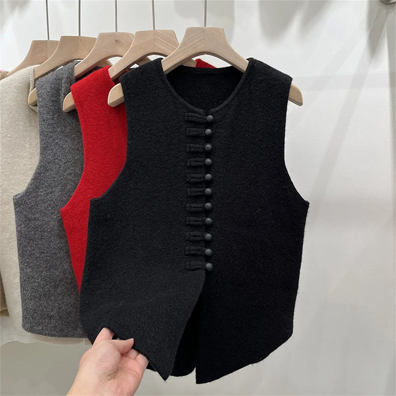Fashion Cardigan Vest Sleeveless Waistcoat 2025 New Spring O- Neck Solid Button Knitted Women's Clothing Basic Tops