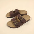 Women's Flat Outdoor Beach Casual Slippers Man Sliders Thick Sole Leather Cork Sole Sandals and Slippers