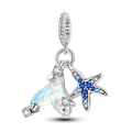925 Sterling Silver Ocean Theme Charm Beads For Women Blue Wave Dolphin Seashell Compatible Summer Beach Vacation Jewelry