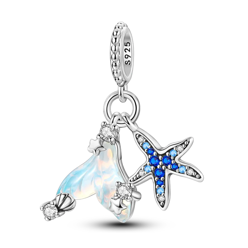925 Sterling Silver Ocean Theme Charm Beads For Women Blue Wave Dolphin Seashell Compatible Summer Beach Vacation Jewelry