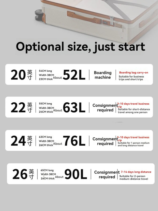 2025 New Wide-Rod Shockproof Braking Large Capacity Travel Suitcase 20" Checked Luggage Locking Bag