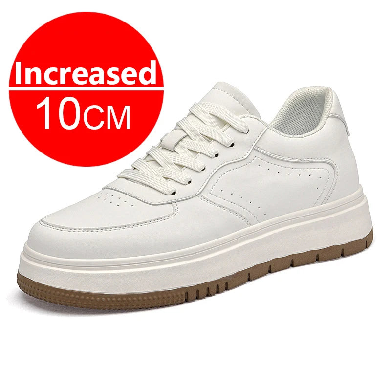 Men's Invisible Height Increasing Elevator Shoes Lace-up Sporty White Sneakers 8/10cm Taller Size Plus Invisible Elevate Shoes