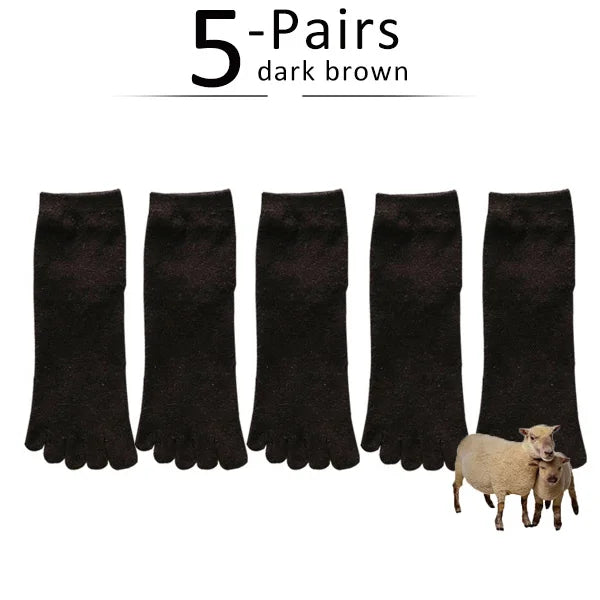 5 Pairs Winter Wool Toe Short Socks Man Solid Soft Elastic Endurable Sweat-Absorbing Thick Thermal Keep Warm 5 Finger Socks