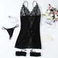 Plus Size Erotic Crotchless Lingerie Women Lace Babydoll Nightie Gown Sexy Costumes Deep V Baby Doll Nightdress With Thong Set
