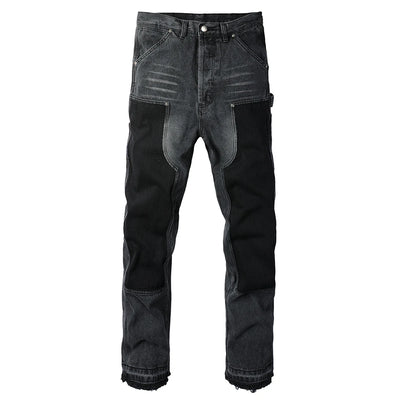 Men Patch Cargo Denim Jeans Streetwear Rivet Released Hem | SAMAG