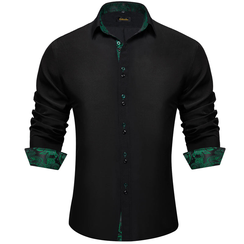 Men's Polyester Cotton Solid Black Shirts Long Sleeve | SAMAG