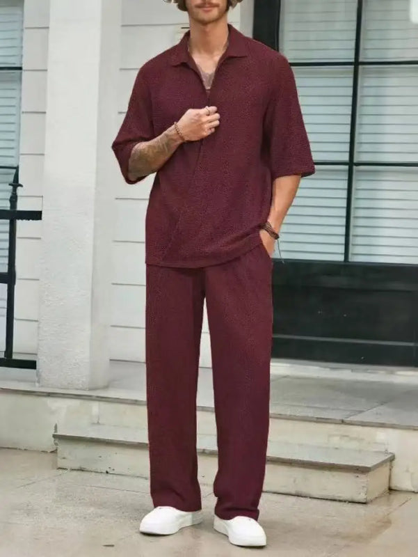 Commuter Suit Casual Shirt Solid Color Short Sleeve Pants | SAMAG