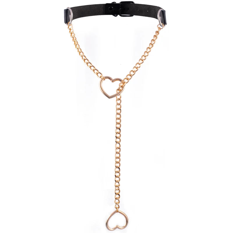 Heart Slip Chain Necklace Black leather Choker Collar For Women Goth Accessories  Punk Gothic Jewelry