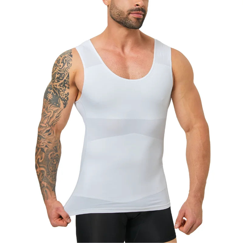 Men's Double Layer Cooling Compression Vest, Breathable Tummy Control Body Shaping Sleeveless Undershirt