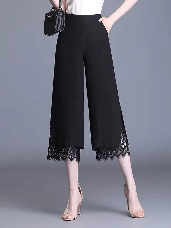 Summer Thin Chiffon Wide Leg Pants Women's Lace Splice - View 2 | SAMAG