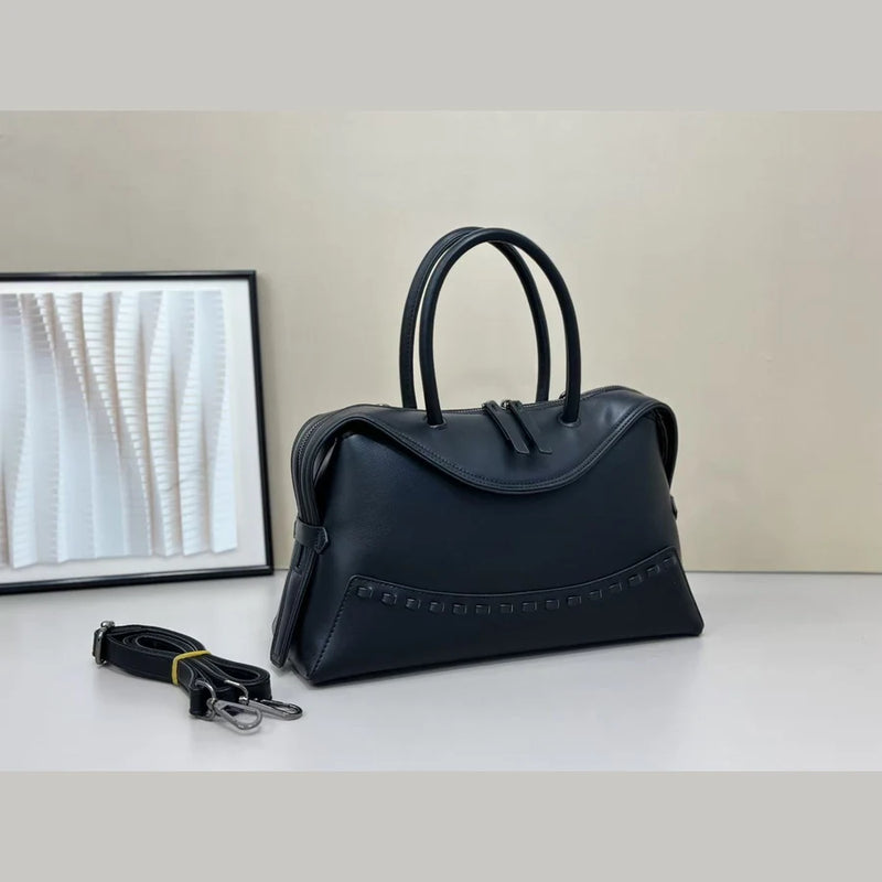 Cross-border contrasting splicing Boston handbag women's fashionable new retro women's large-capacity pillow bag