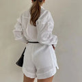 2026 New Women's Long Sleeve 2-Piece Set Casual Button Detail Shorts Outfit Shirt Top Summer Fashion Female Suit Y2k Clothing
