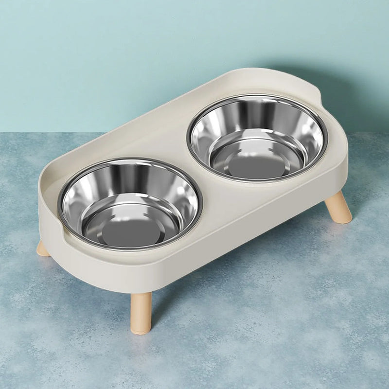Dopamine Colorful Elevated Pet Feeder: Dual Stainless Steel Bowls with Neck Support - Fashion Food & Water Station for Pets