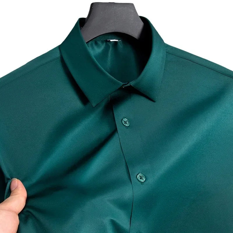 Summer shirt, men's white glossy non ironing wrinkle | SAMAG