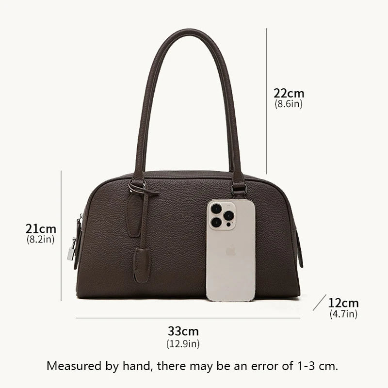2026 New Casual Women’s High Quality Genuine Leather Top Handle Boston Bags Solid Color Minimalist Design Lady Shoulder Bag