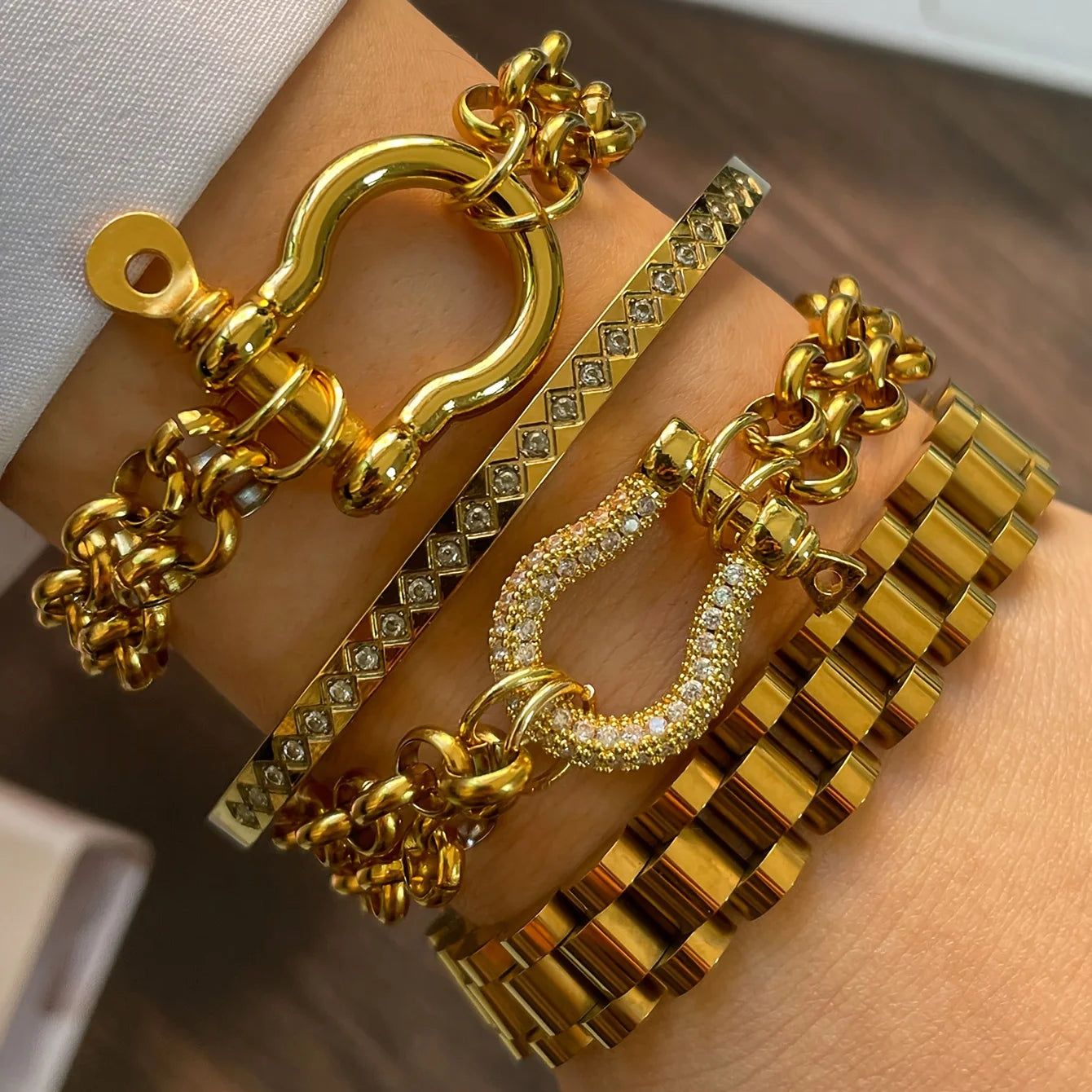 1PC Luxury Gold& Silver Horseshoe Bracelet,Chunky Chain Bracelet,Stainless Steel Chain,Unique Bracelet, for Daily & festival