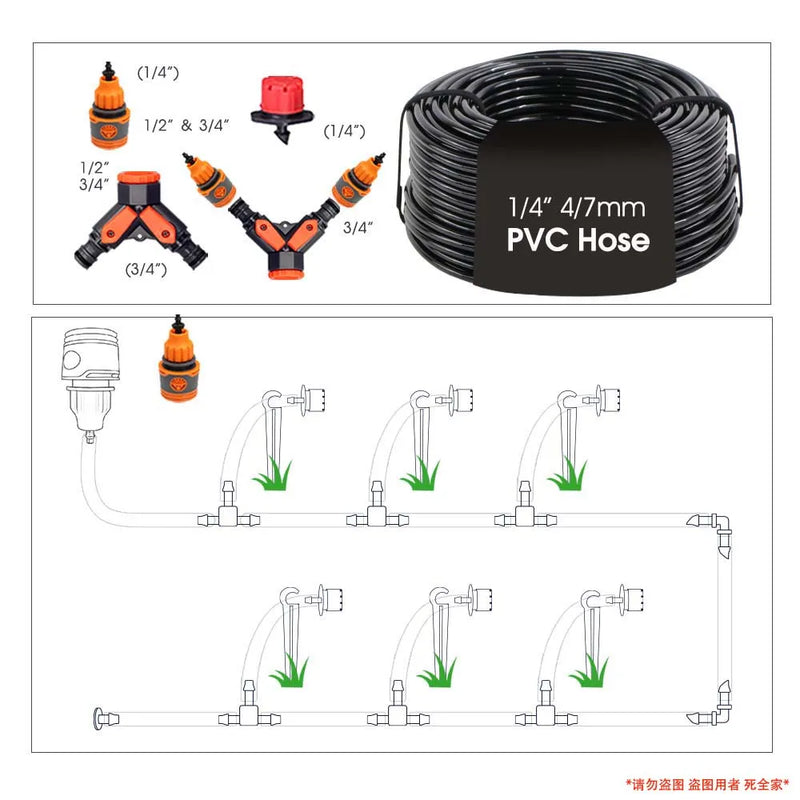 30-5m Garden LCD Button Timer Irrigation Set 0-80L/H Rotating Adjustable Nozzle Intelligent Display Automatic Watering System