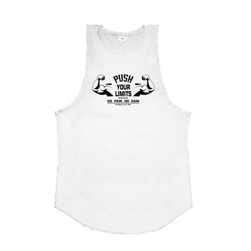 PUSH YOUR LIMITS NO PAIN NO GAIN Gym Vest Mens Bodybuilding Tank Tops Summer Cotton Fitness Sleeveless Shirt Workout Clothing