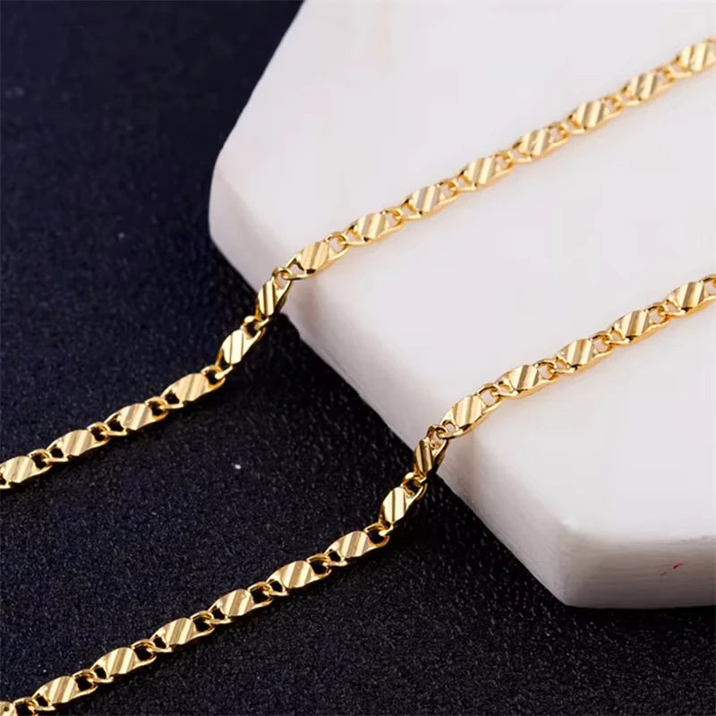 Fashion 18K Gold Necklace 2MM 16/18/20/22/24/26/28/30 Inch Side Chain For Women Men Jewelry 925 Silver - Visuel 5 | SAMAG