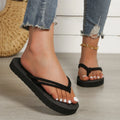 Women's fashion trend pure black belt anti-slip wear flat flip-flops