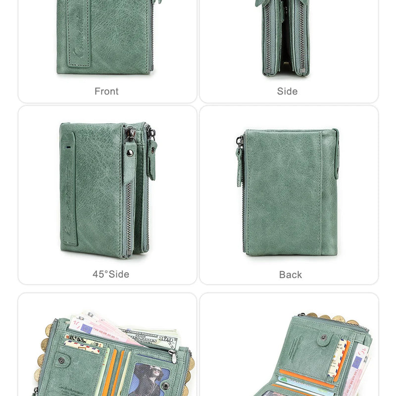 CONTACT'S Fashion Genuine Leather Women Wallet Bifold Card Holder Coin Purse Small Women's Purse Money Clip Men Pocket Wallets