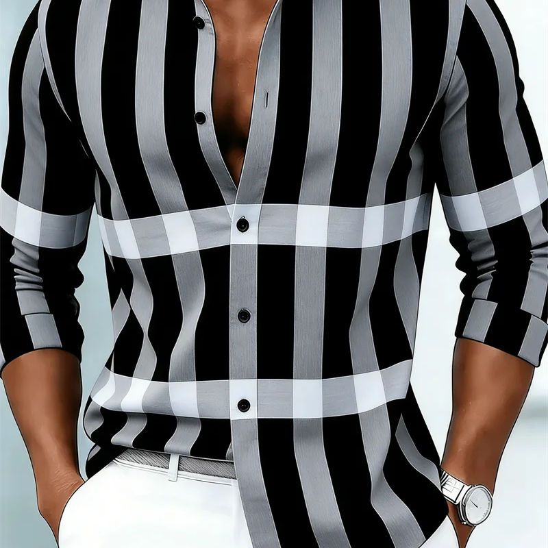 New Men's Long Sleeved Shirt Casual Fashion 3D Striped | SAMAG