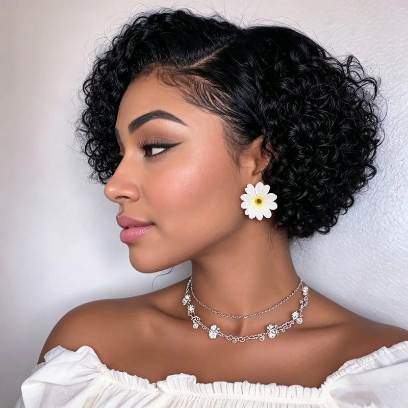 Short Pixie Cut Wig Curly Human Hair Wigs For Women 13X4X1 T Part Lace Transparent Deep Wave Lace Wig Preplucked