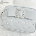 Sweet Knot Pearl Oulder Crossbody Bag Diamond Id Pattern Small Square Bag Faionable for Young Women Pearl Shoulder Rhinestones