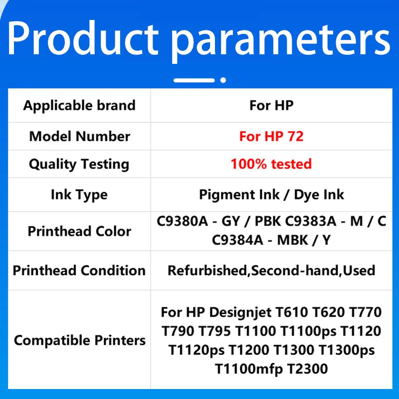 For HP72 72 Printhead C9380A C9383A C9384A Print Head For HP T770 T790 T1120 T1200 T1300 T620 T610 T1100 T2300 Printer