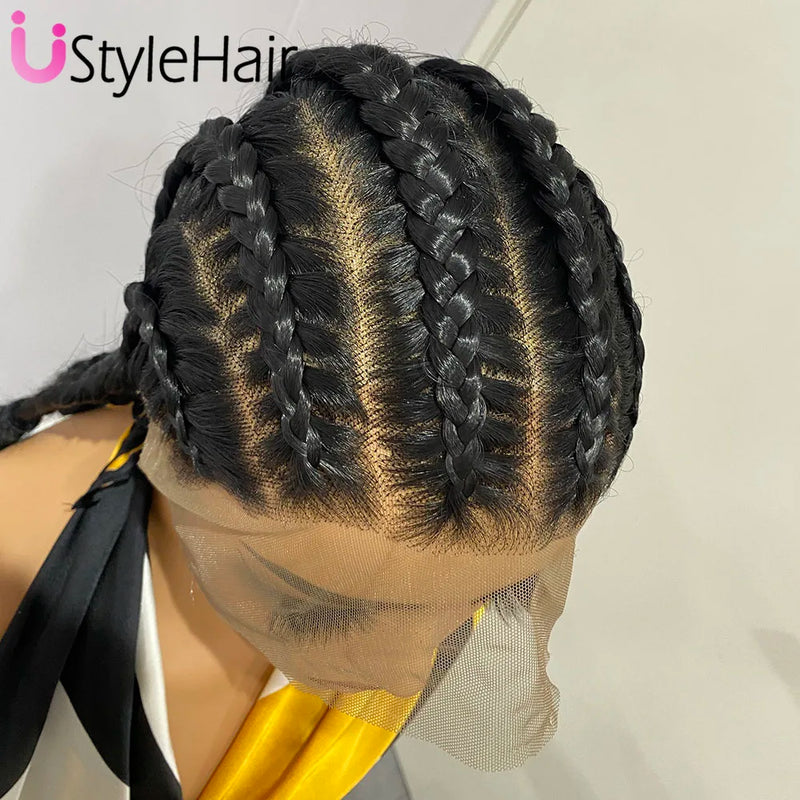 Synthetic Full Lace Braids Wig for Black Women Shoulder Length Braided Lace Front Wigs Black Daily Used Wig Heat Resistant Hair