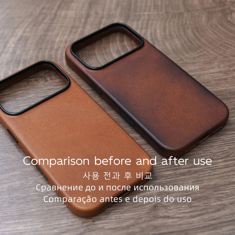 YMW Handmade Italian Genuine Leather Case for iPhone 17 16 15 Pro Max Magnetic Luxury Business Retro Cow Phone Cover