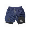 Men's tight fitting sports shorts, printed sports shorts, double-layer 2-in-1 quick drying basketball muscle fitness shorts