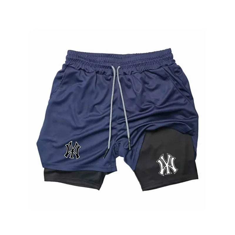 Men's tight fitting sports shorts, printed sports shorts, double-layer 2-in-1 quick drying basketball muscle fitness shorts