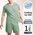 Ice Silk Sleepwear Set round Neck Short Sleeve Casual Lightweight Men's Home Clothes Comfortable Underwear for Youth in Summer