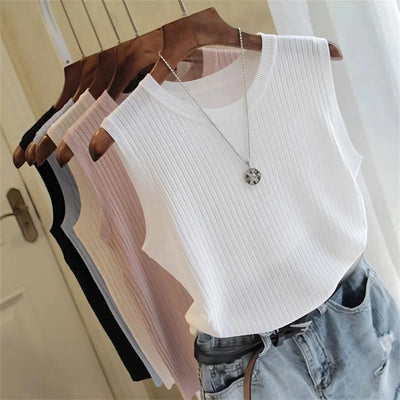 Summer Sleeveless Blouse Women O - neck Knitted Shirt | SAMAG