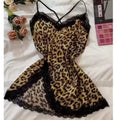 Leopard Silk Satin Women Nightgown Sleeveless Side Split | SAMAG