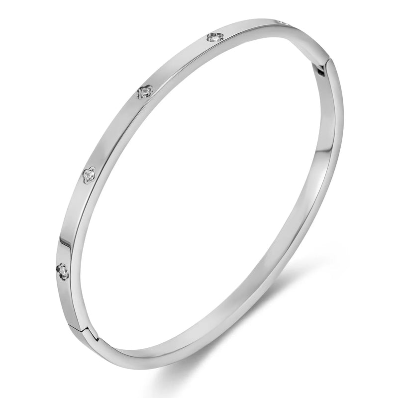 Stainless Steel 18K Gold Plated For Lucky Leaf CZ zircon Bangle Bracelet Set Stackable For Women Crystal - Visuel 7 | SAMAG