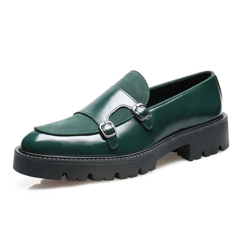 Size 37-48 Leather Monk Shoes Thick-soled British Style Black Formal Business Shoes Fashion Luxury Slip-On Casual Shoes