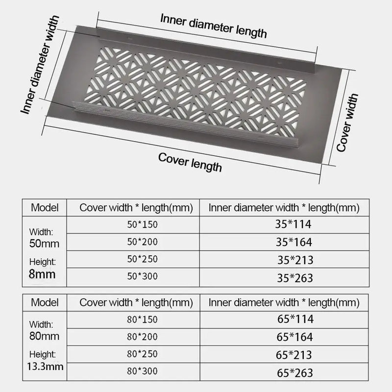 Aluminum Alloy Vents Cover Rectangle Louver Ventilator Grille Cover Breathable Mesh 50/80mm Wide Air Vent Decor