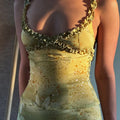 Weird Puss See Through Women 2 Piece Set Y2K Ruffles Patchwork Camisole+Tierred Skirts Matching Vacation Sexy Midnight Clubwear