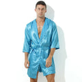 Sexy Sleepwear Men Robes Bathrobes Soft Silky Short Sleeve Nightgown Mens Homewear Dressing Gown Male Pajamas (No shorts)